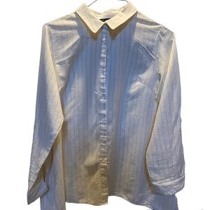 Zac and Rachel Button Down Yellow & White Blouse w/ Roll Tab Sleeves Size XL